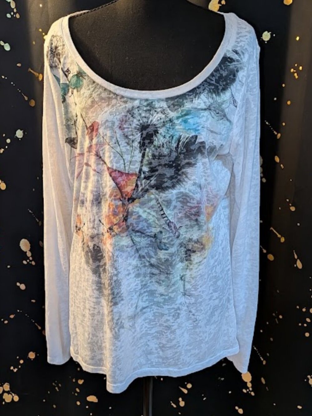 "Jeans by Buffalo" Whimsical Burnout Longsleeve Top Size XL